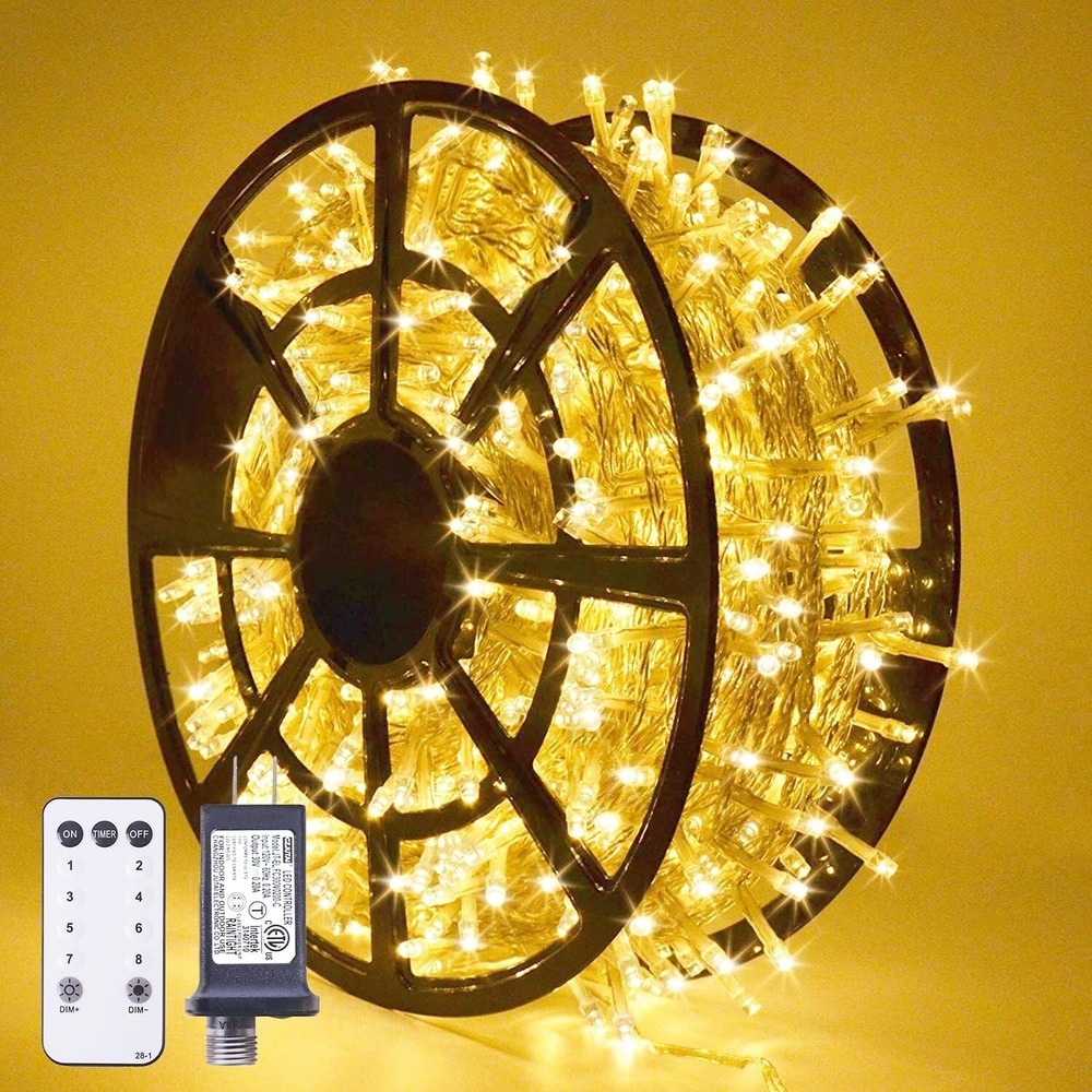 600 LED Christmas Lights Outdoor Indoor String Lights 8 Modes Warm White 206 FT
